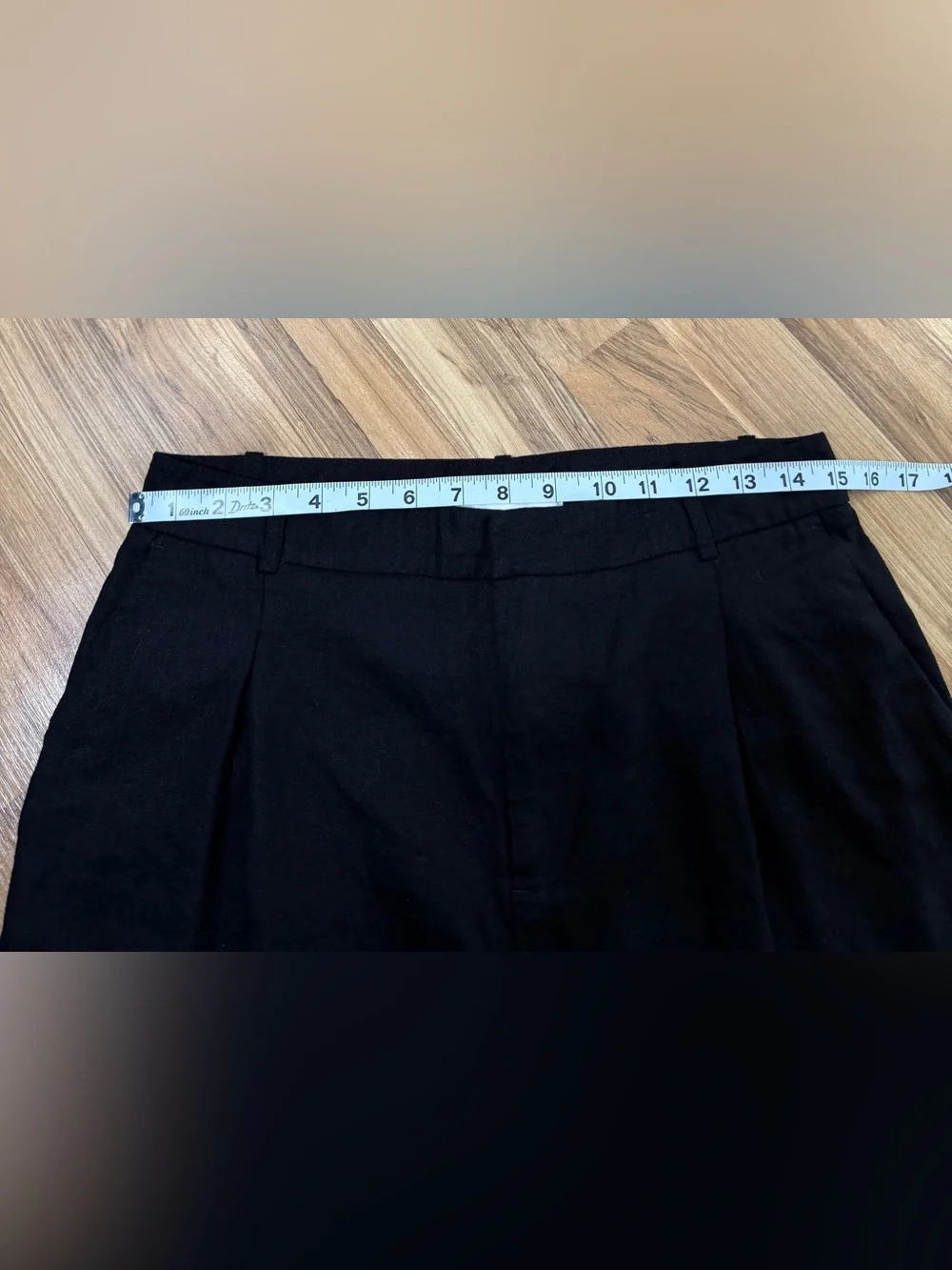 Zara Black Linen-Blend Pleated Ankle Trousers | Size Medium Casual Professional